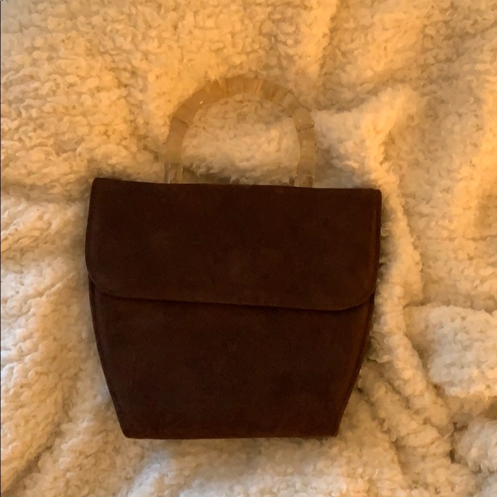 Vintage chocolate brown, suede handbag.